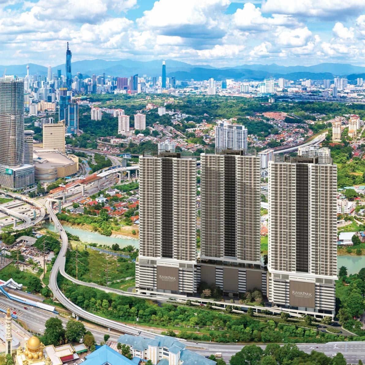 Aerial view showing River Park Bangsar South near Mid Valley City
